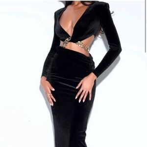 Size 2 elegant velvet 2 piece long maxi dress gown